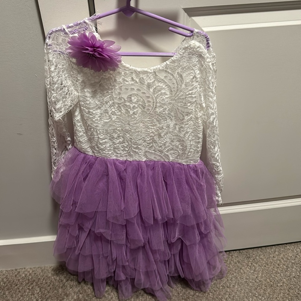 NWT Girls Dress Size 5/6 Purple/White